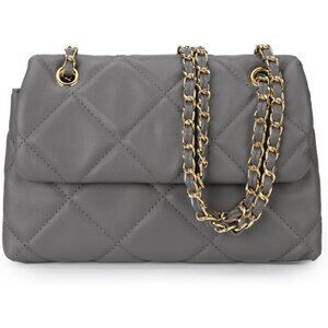 Quilted Crossbody Grey Purse Women Small Shoulder Bag with Chain Trendy Clutch